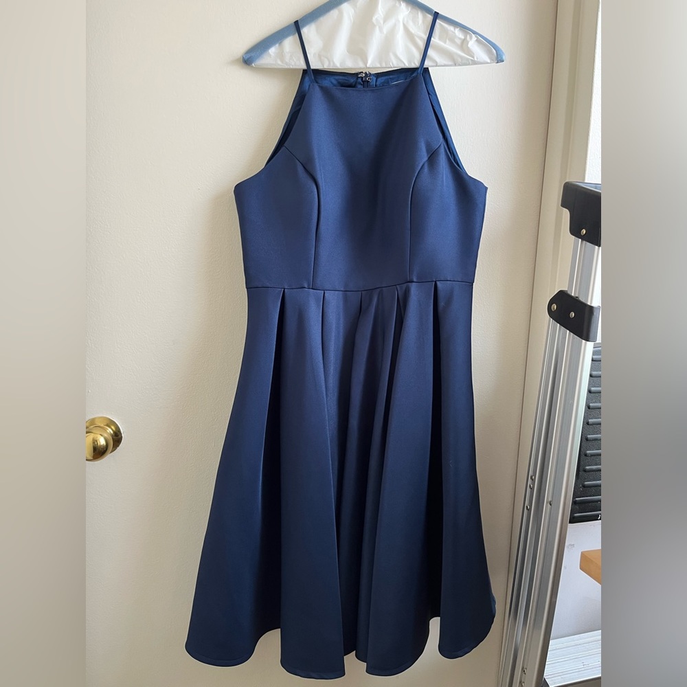 Chi Chi London Cassandra Dress - Navy High Neck Halter Dress Size UK14 / US 10